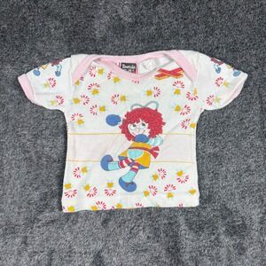 Vintage Tootsie Roll Raggedy Ann Baby Shirt 12M White Pink Ringer Graphic Tee